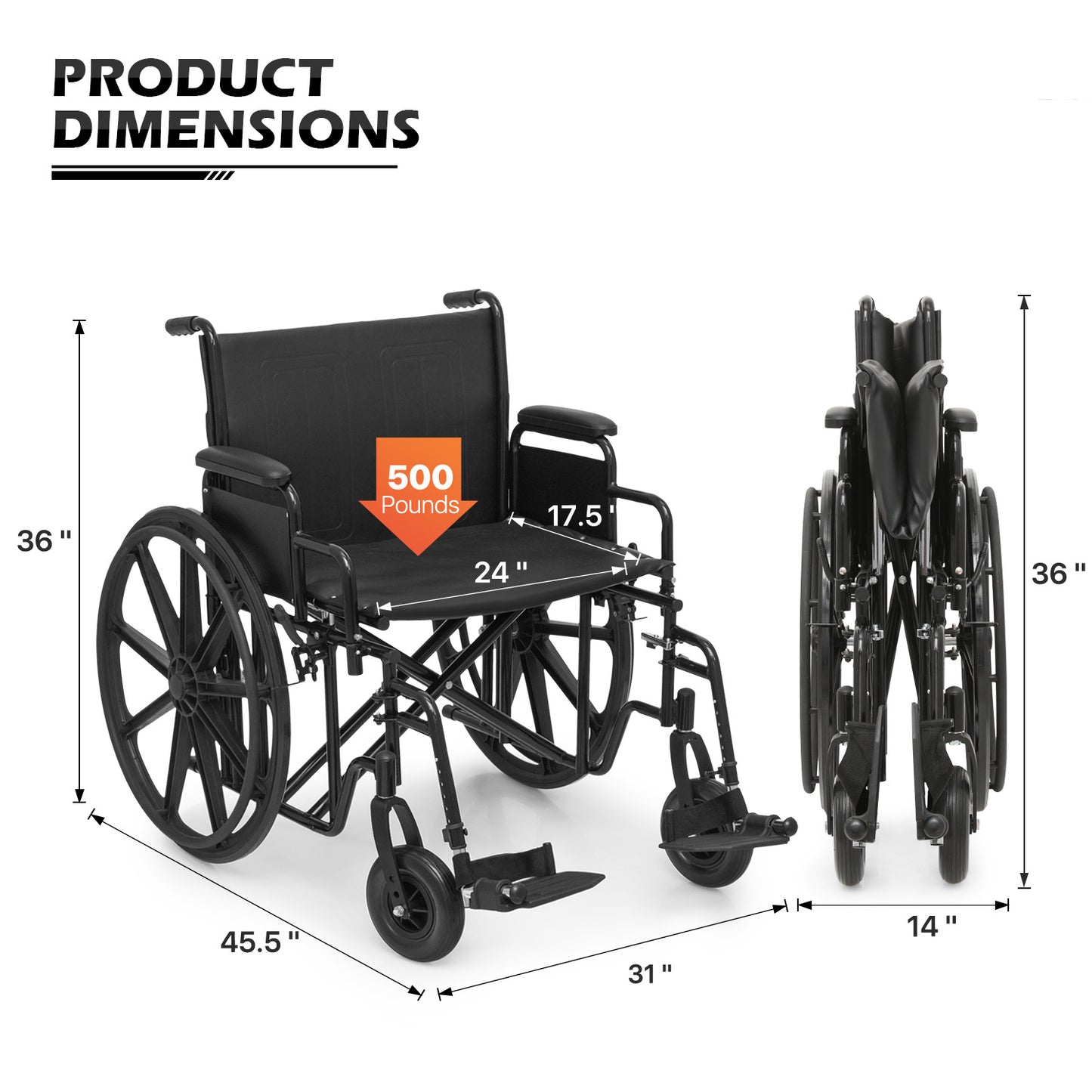 Manual Wheelchair - Extra Width 24"x17.5" Seat - FDA Approved