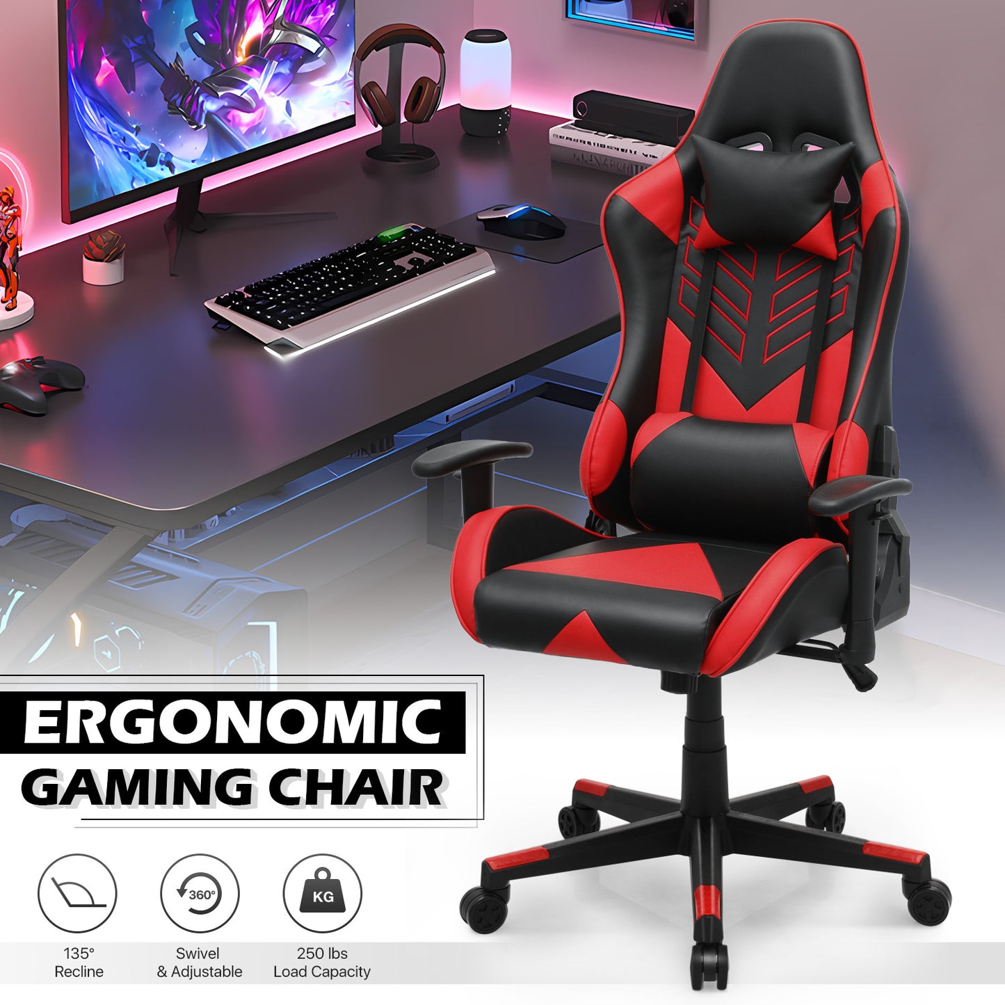 Gaming Chair w/Lumbar Support & Headrest #004