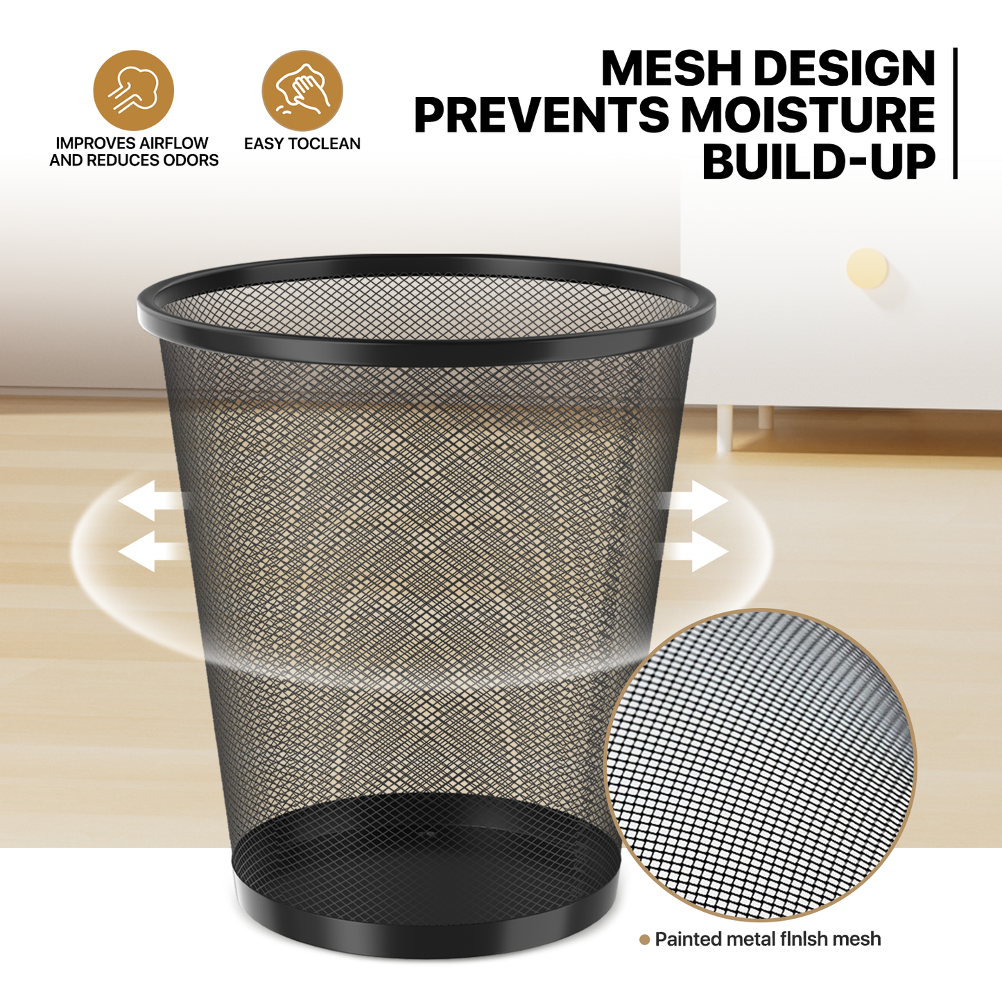 5 Gallon Trash Can - 2 Pieces - Round Mesh Metal - Open-Top