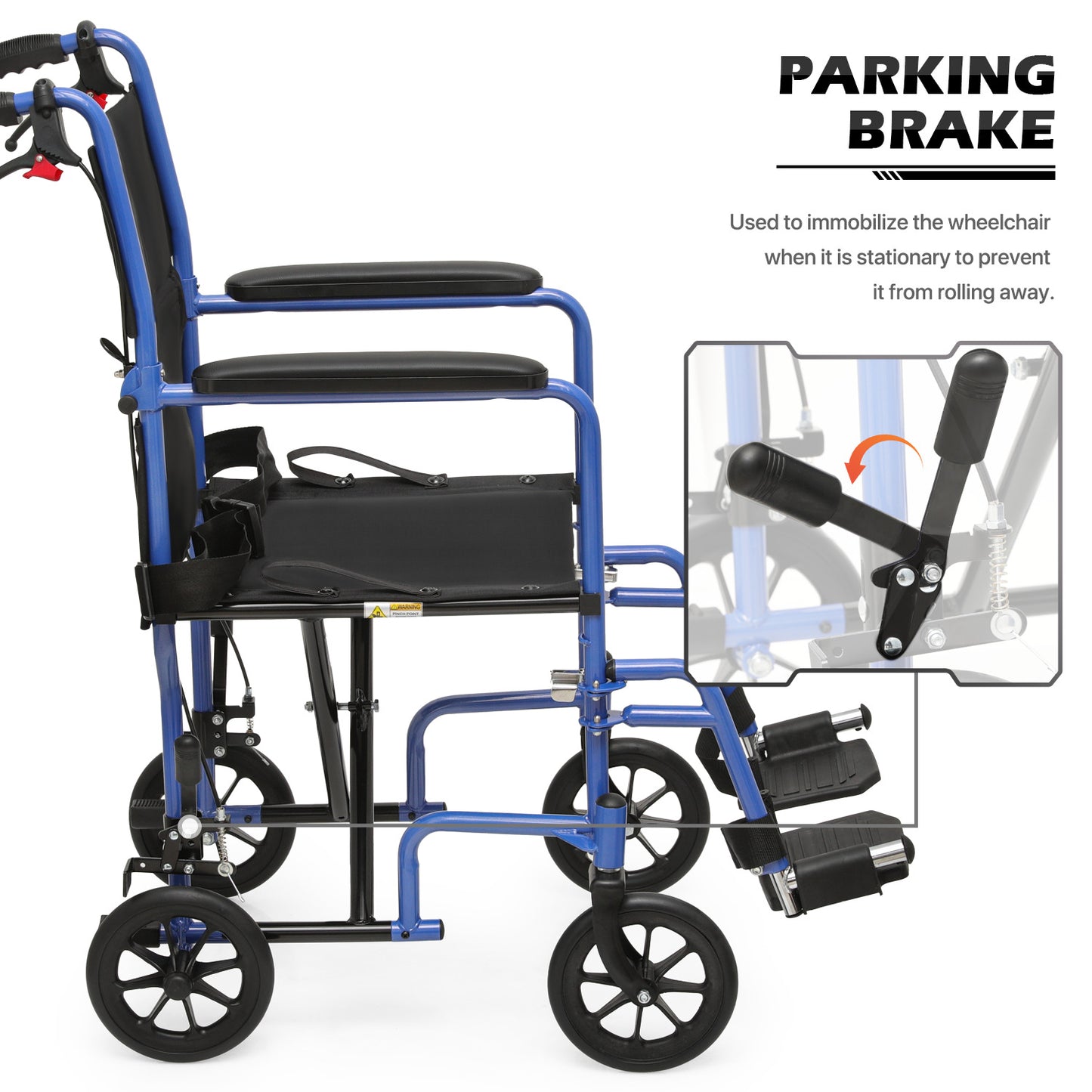 Lightweight Transport Wheelchair - FDA Approved, with Handbrakes, Blue
