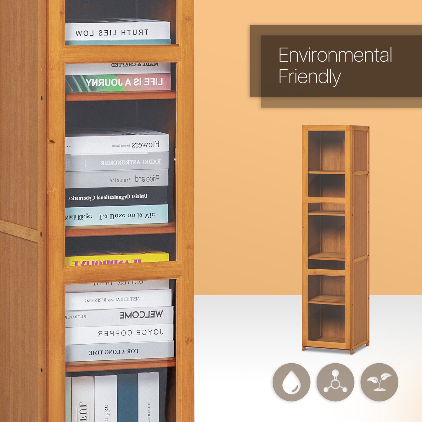 Visible Single Door Bookcase - Bamboo/Acrylic - Brown