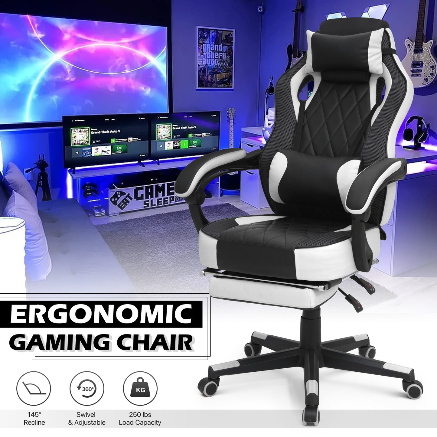 Reclinable Gaming Chair w/Footrest #002