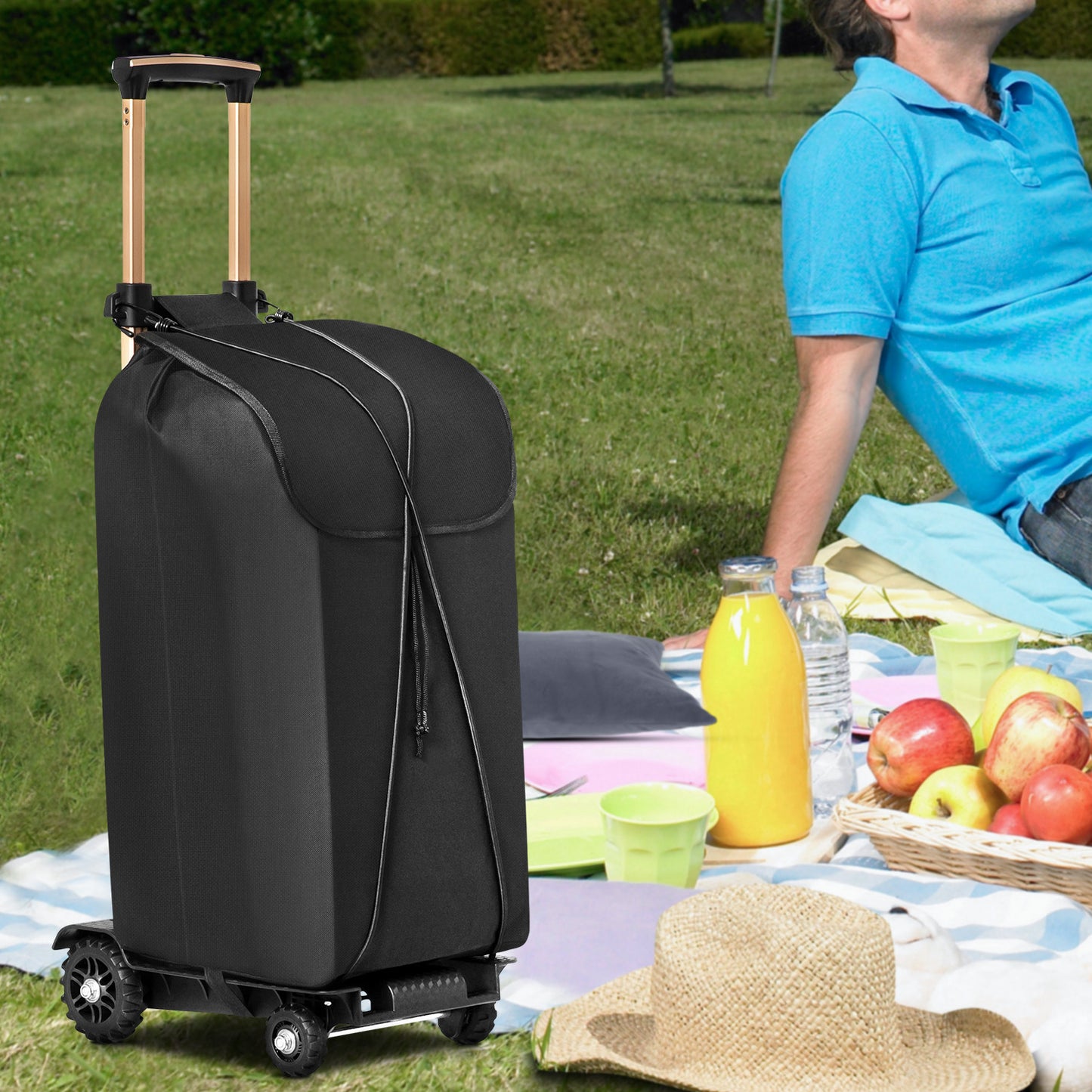 Folding Trolley w/Detachable Bag & Belt - Rigid Front Wheel