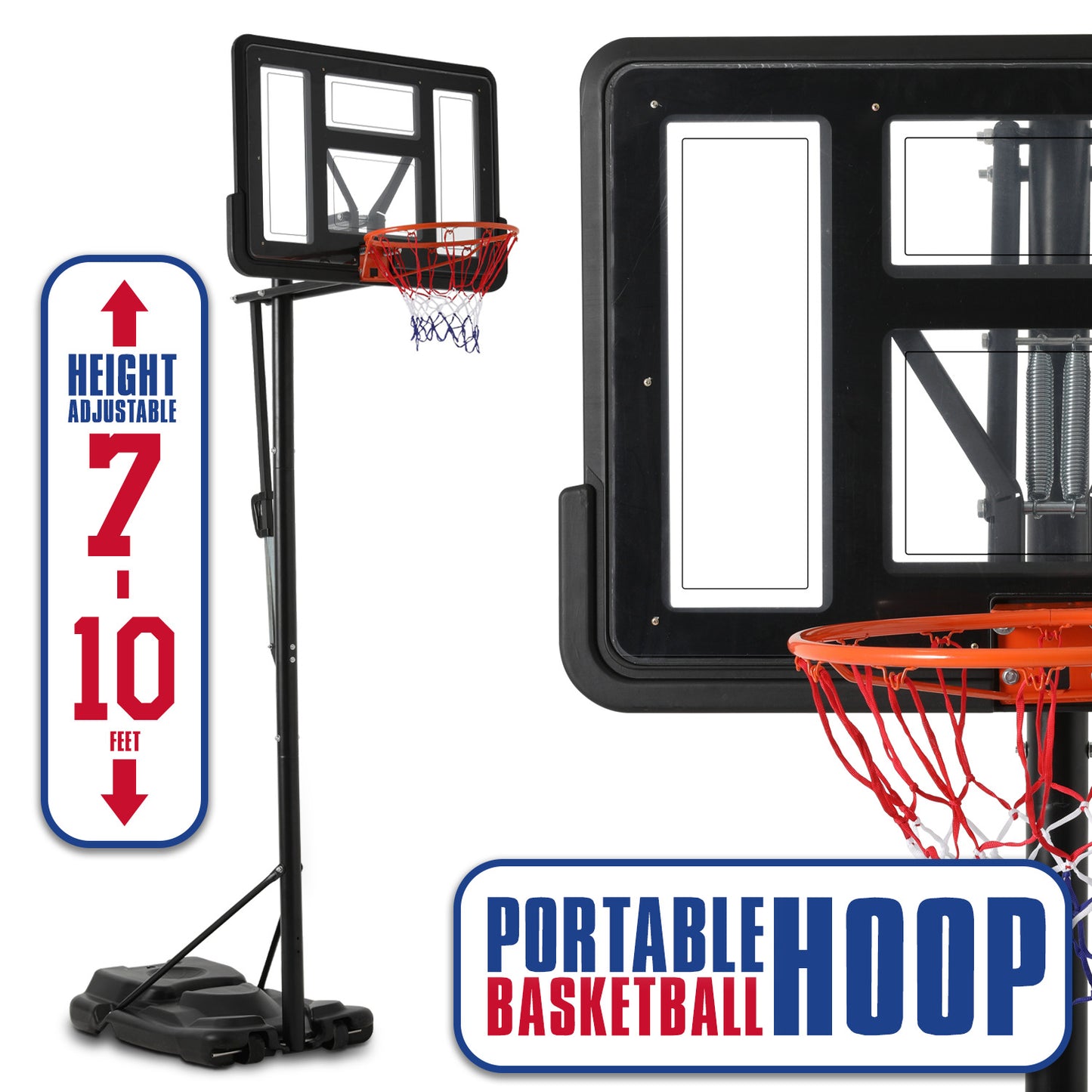 10 Ft Adjustable Height Portable Basketball Hoop w/Standard Rim