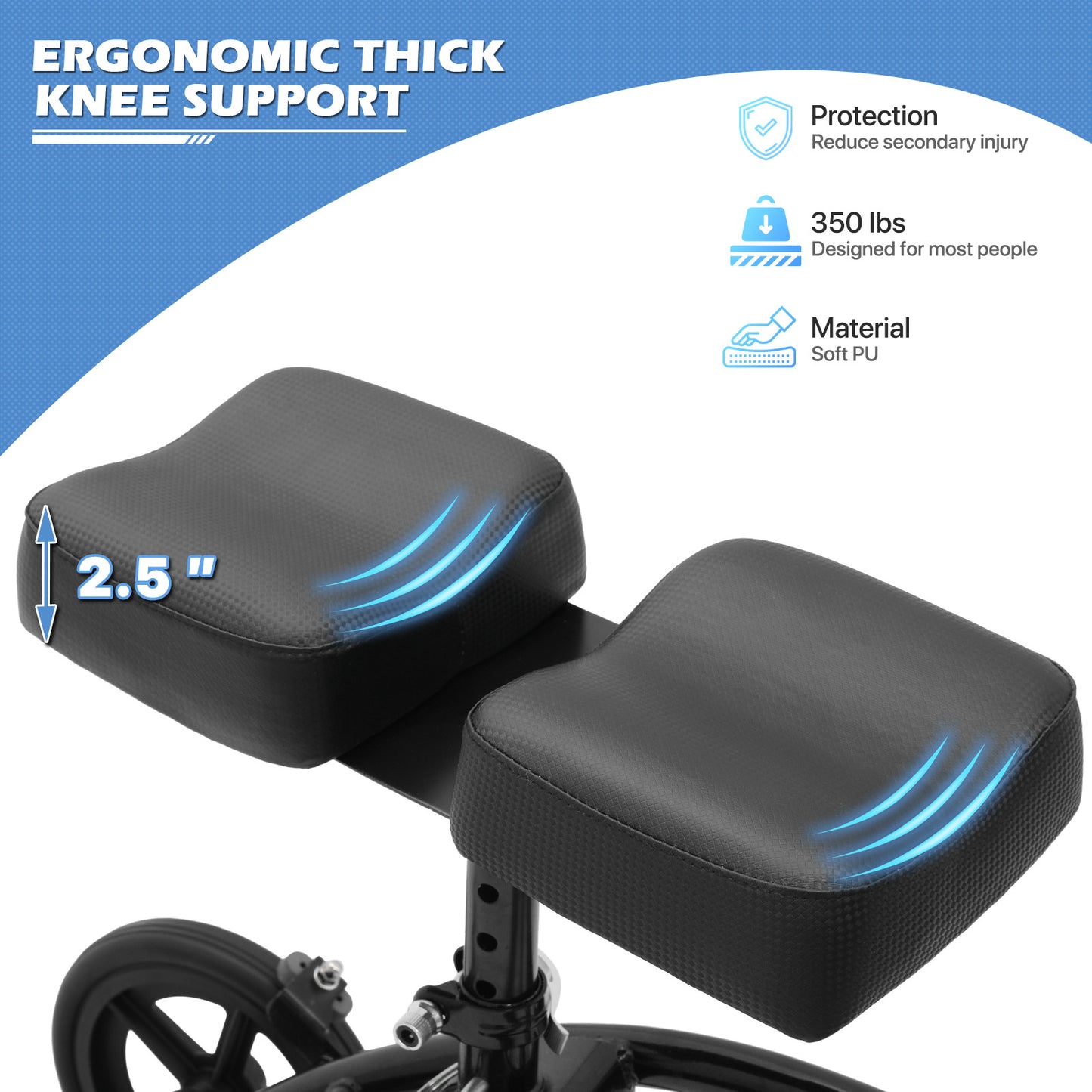 Knee Walker - Black Steel Frame Nylon Seat - 7.5'' Tires