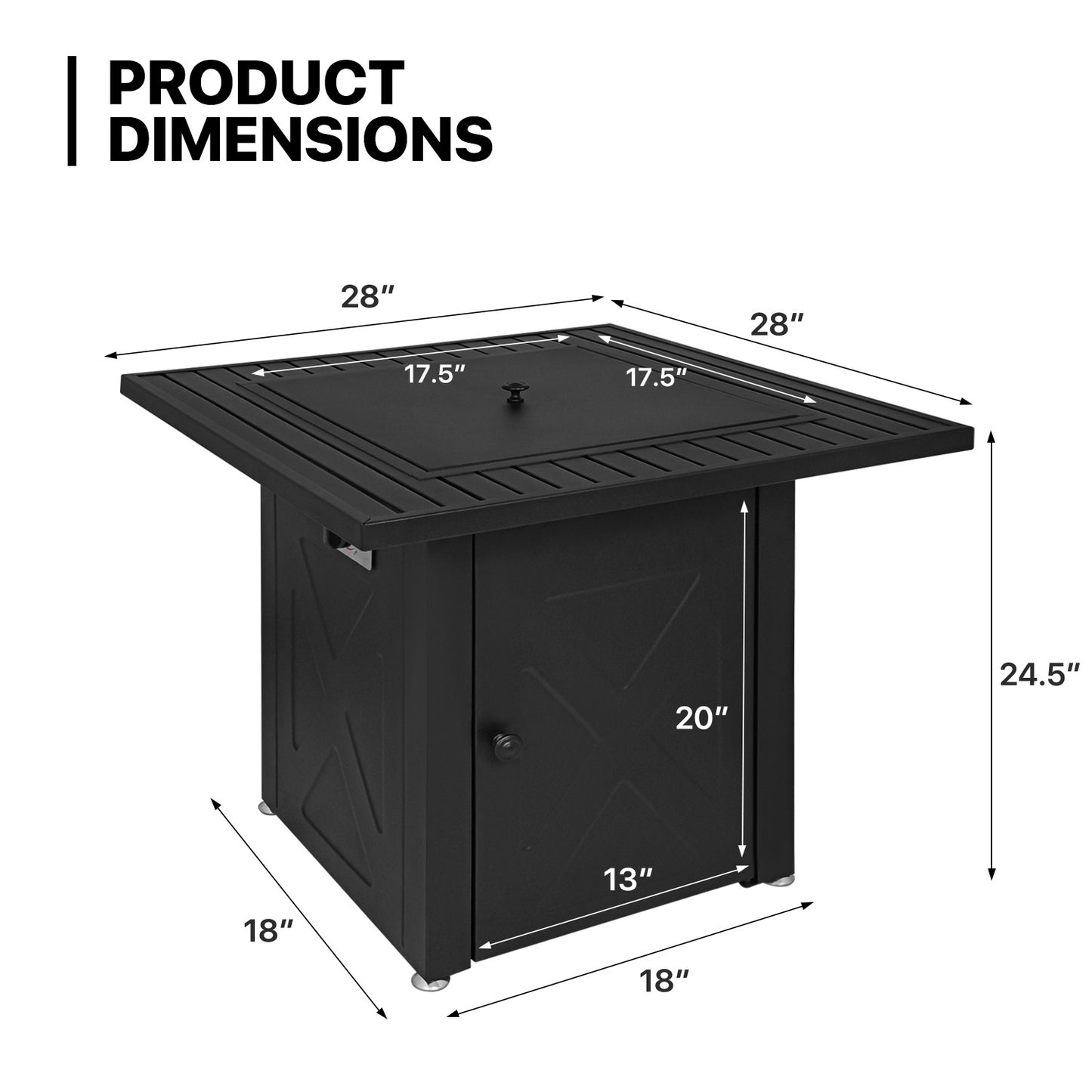 28" Square Fire Pit - Black