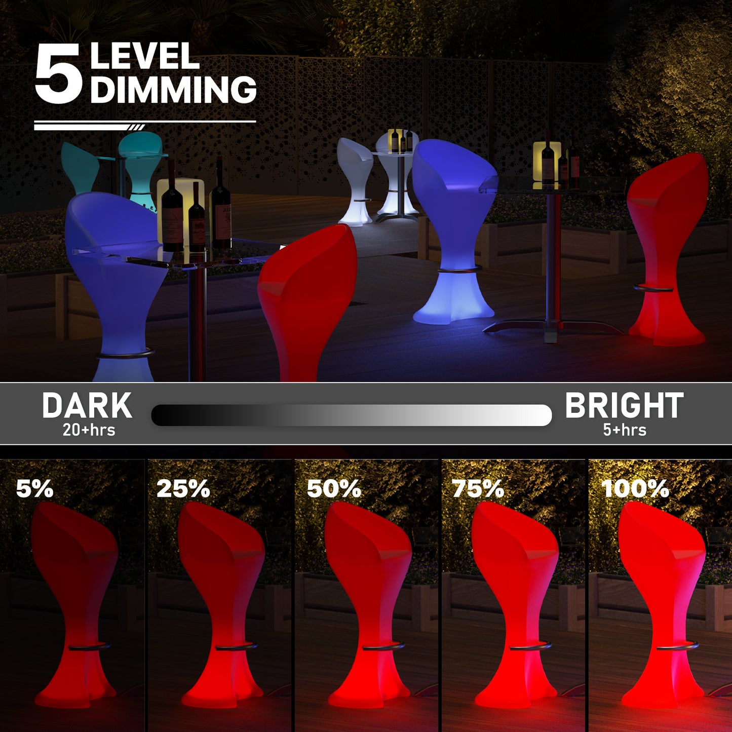 LED - Stool - with Footrest - 16 Colors Remote Control