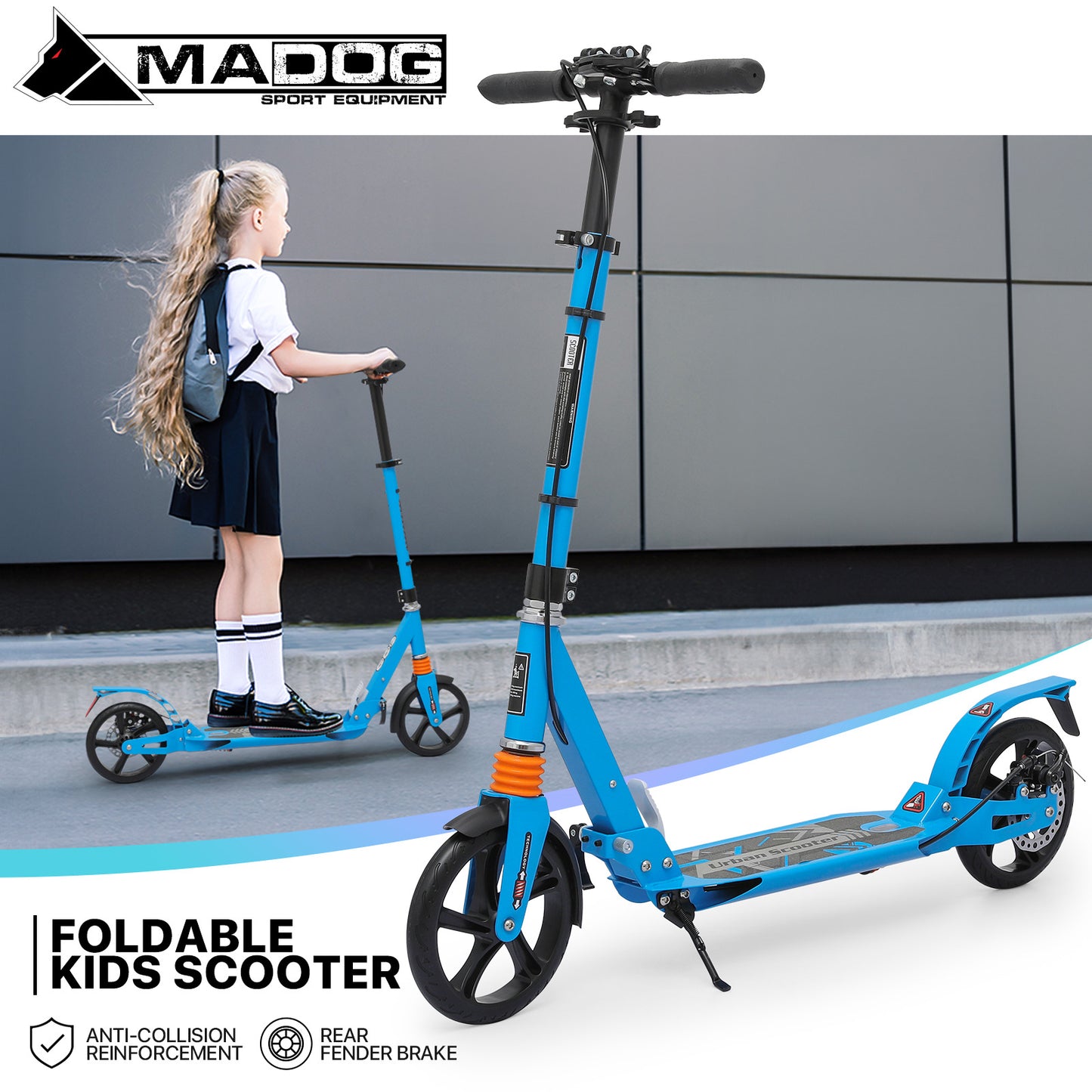 Foldable Kick Scooter - Adjustable Height Handlebar - 8" Wheels - w/Handlebrake