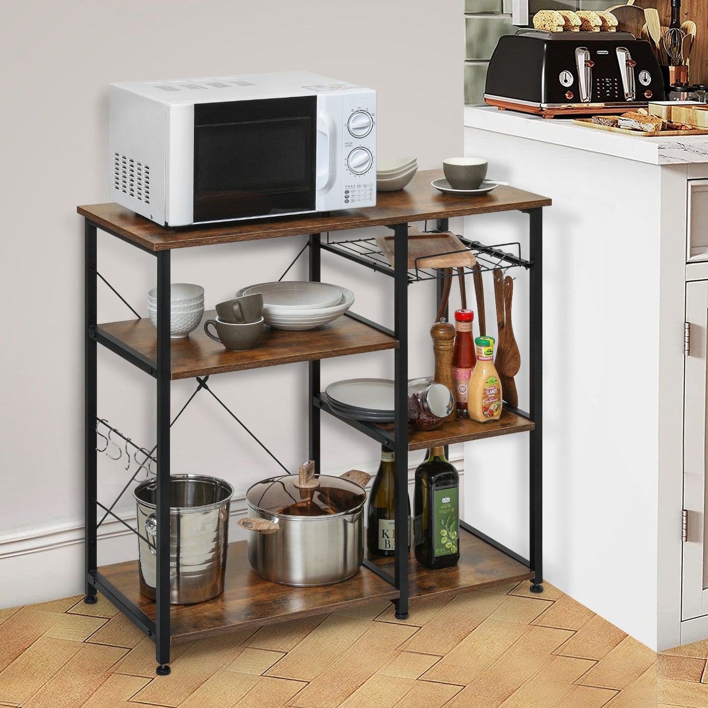 Kitchen Baker's Rack 35.5"x16"x33" - with Shelf & Movable Basket