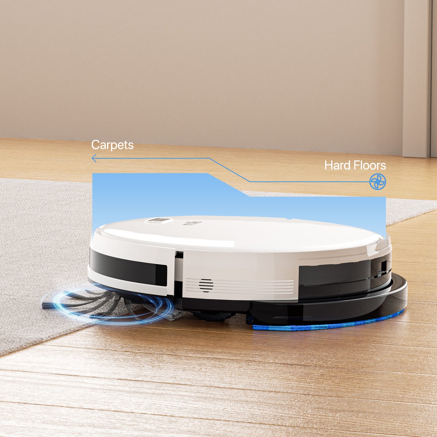 Robot Vacuum - 500ml Dustbin - 150ml Water Tank - w/Dry Mop+Remote Control - White