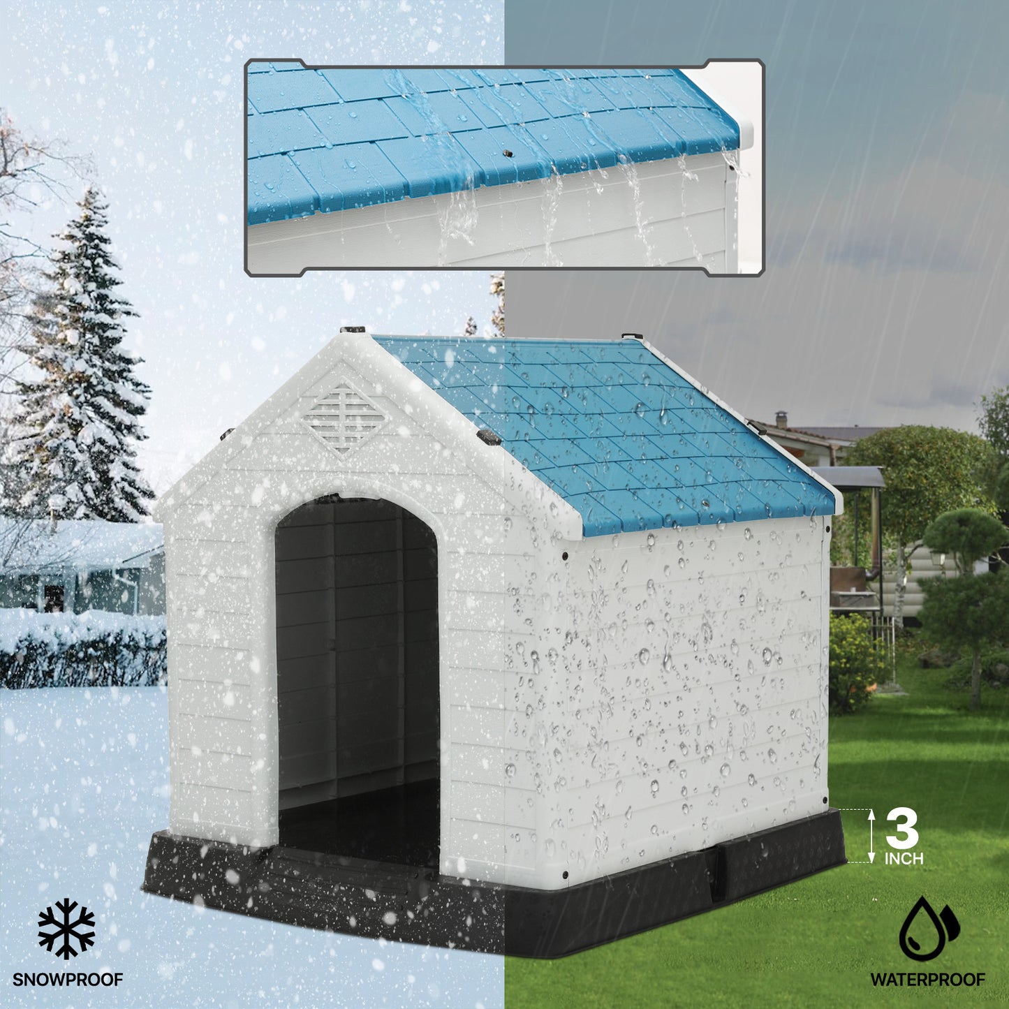 Plastic Dog House - with Air Vent, Elevated Floor