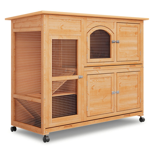 Wooden Chicken Coop Rabbit Hutch - 47.5'' Length - w/4 Wheels