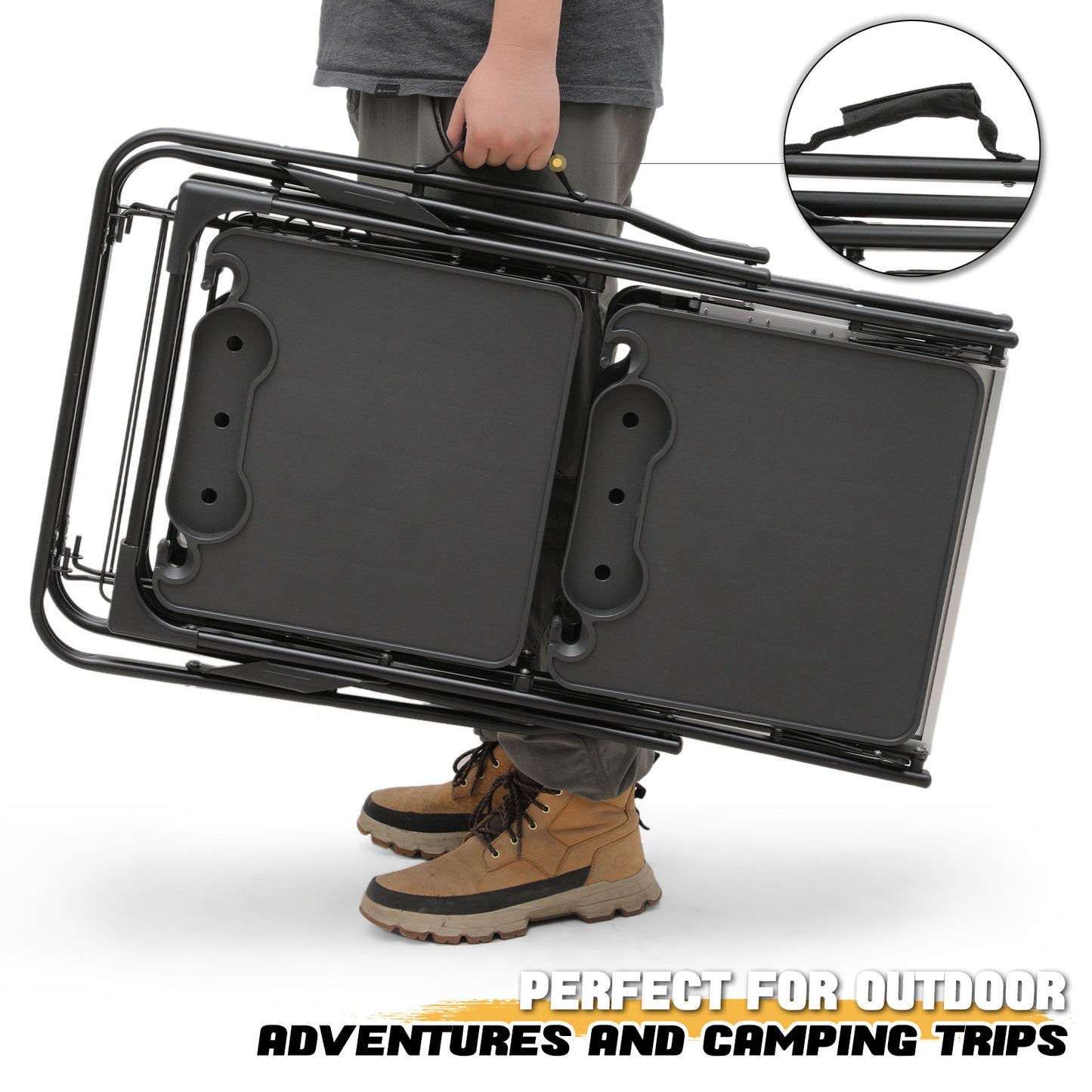 Folding Camping Table 52"x17.5"x32" - Black/silver