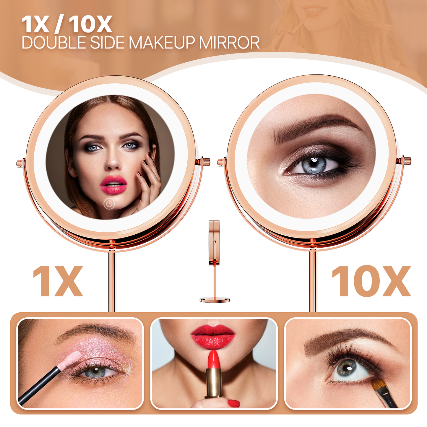 Double Sided Vanity Mirror - Round 8" Diameter - 3 Color Lighting Mode - 1x/10x Magnification Mirror