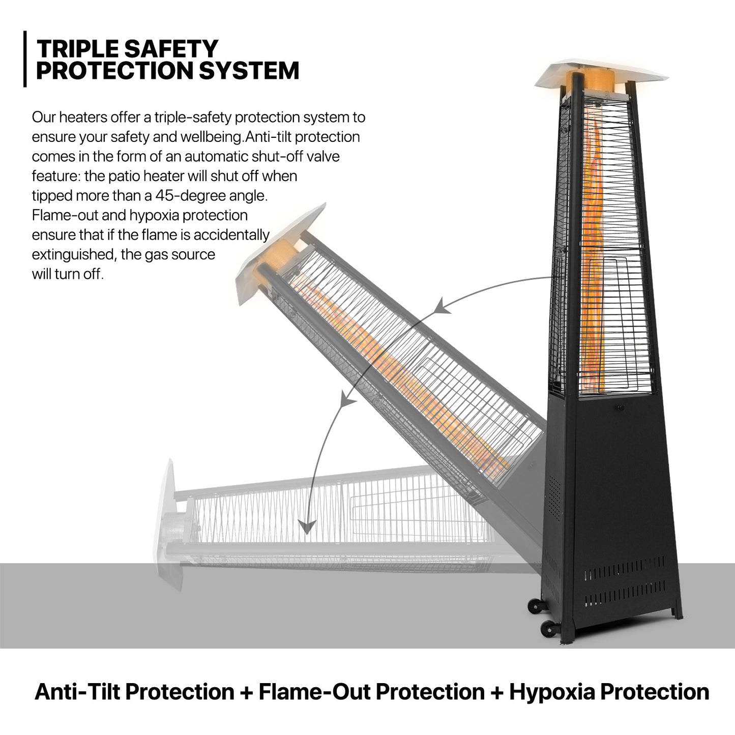 41,000 BTU Propane Patio Heater - 92.5'' Height - Pyramid Shape - w/Wheels