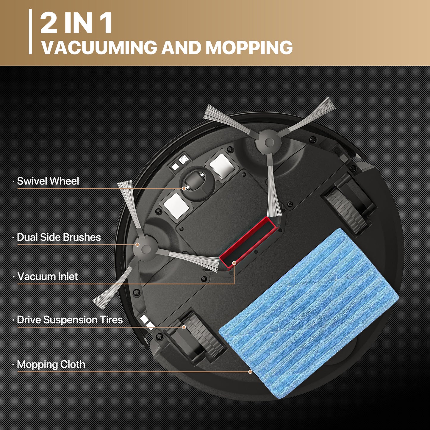 Robot Vacuum - 310ml Dustbin - w/Dry Mop+Remote Control - Black