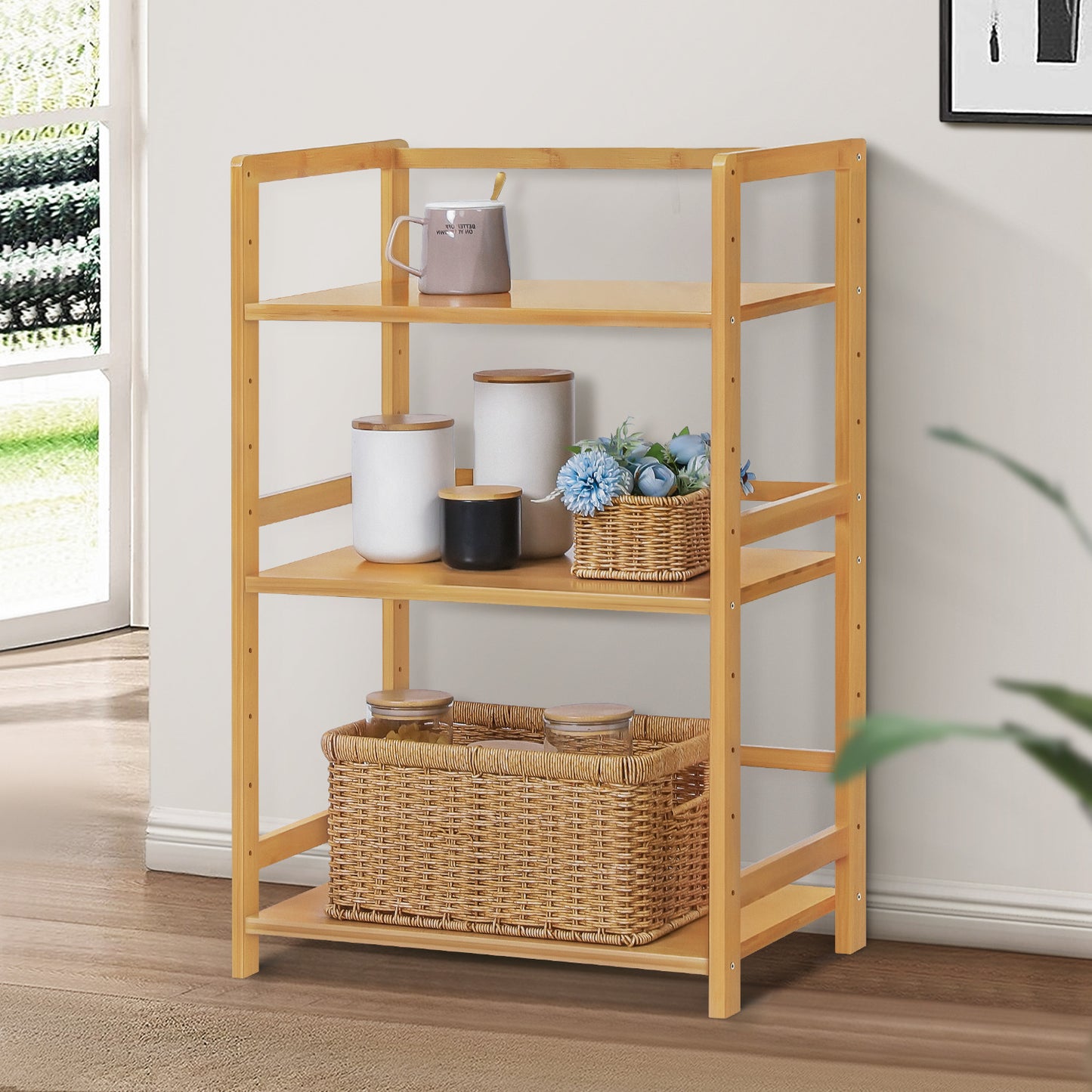 Adjustable Stand Alone Multi-Functional Shelf - 3 Tier - Natural