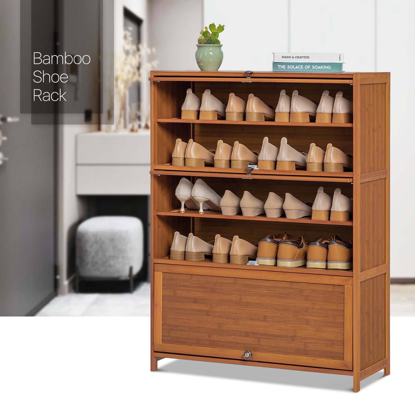 Slide Up Door Entryway Shoe Cabinet - 7 Tier - Brown