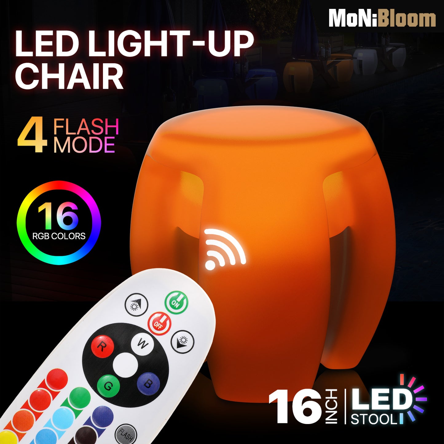 LED Bar Stool - 16 Colors Changing - with Remote Control