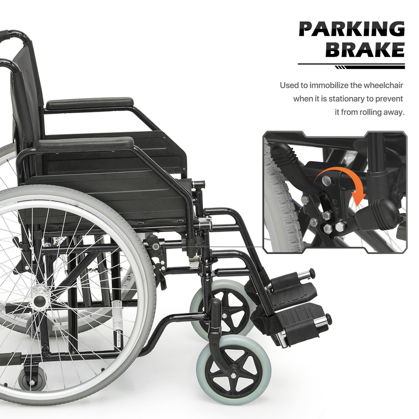 Manual Wheelchair - 7.5'' Front & 23.5'' Rear Wheel - 17"x15.5'' Nylon Seat