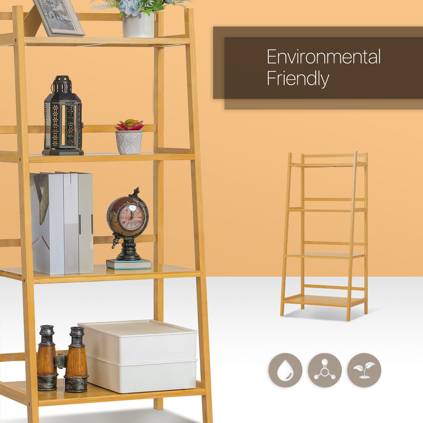 Simplified Trapezoid Multi-Functional Flower Plant Rack - 4 Tier - Natural