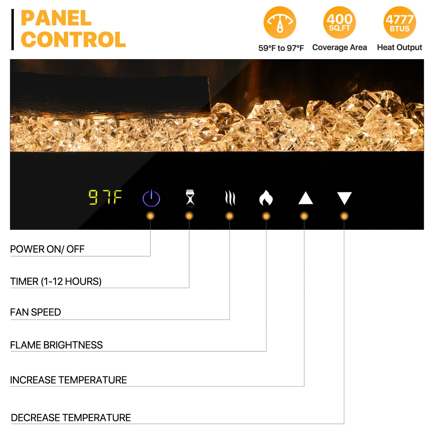 36" Wall Mounted Electric Fireplace - 1400W Space Heater - 8 Flame Colors 4 Brightness Level - with Remote