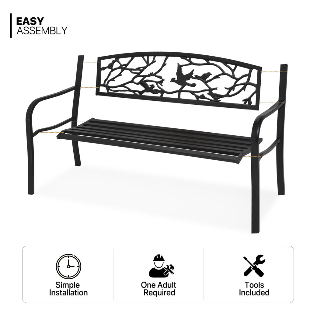 50" Iron Patio Garden Bench - Birds and Branches Pattern