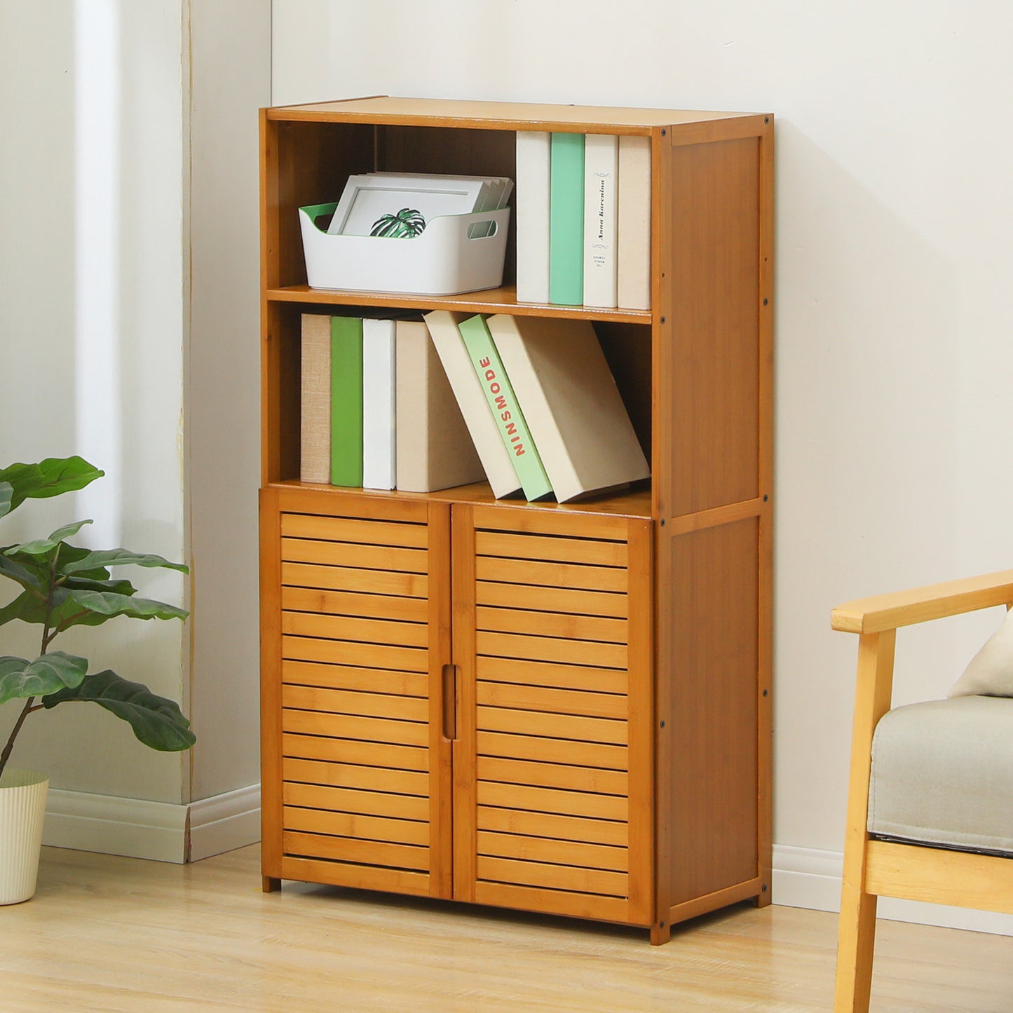Multi-Functional Freestanding Display Shelf - with Bottom Cabinet Storage - 24" - Brown