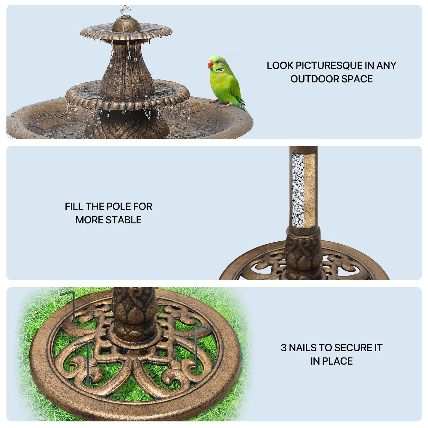 35" Tall Outdoor 3-Tiered Pedestal Water Fountain - Bird Bath