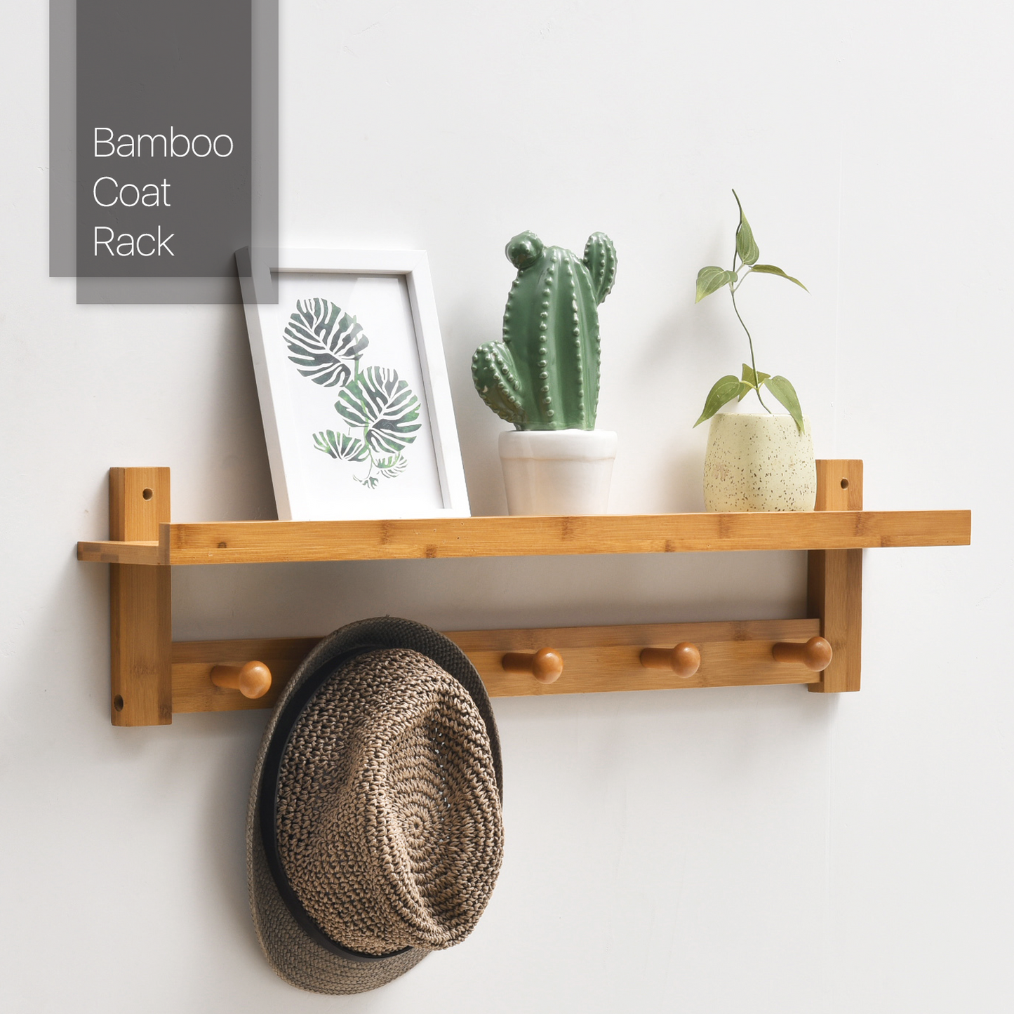 Wall Mounted Coat Hook - with Shelf - Natural