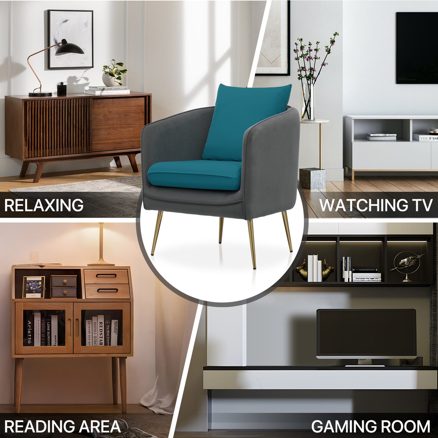 Suede Accent Chair - w/Detachable Cushion - Club Single Sofa - 34" Width