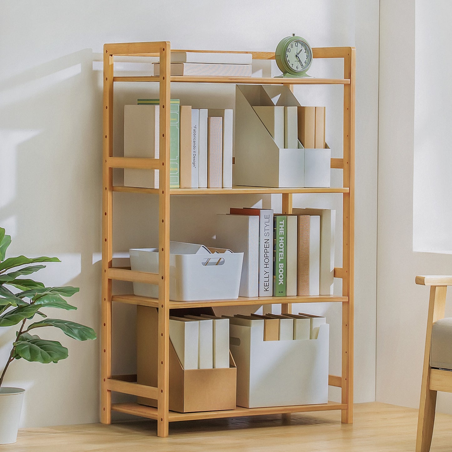 Adjustable Stand Alone Multi-Functional Shelf - 4 Tier - Natural
