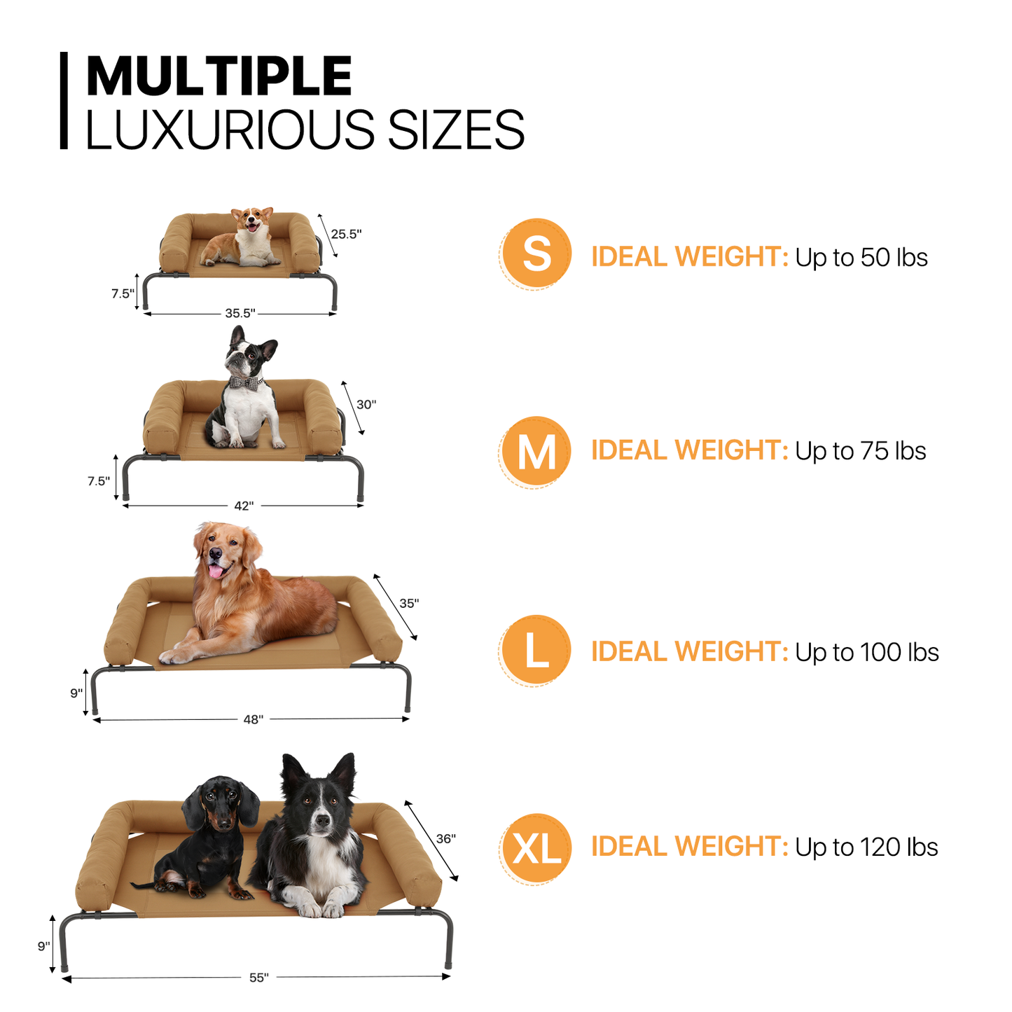 Elevated Dog Bed - w/ Removable Bolster - 48'' Length