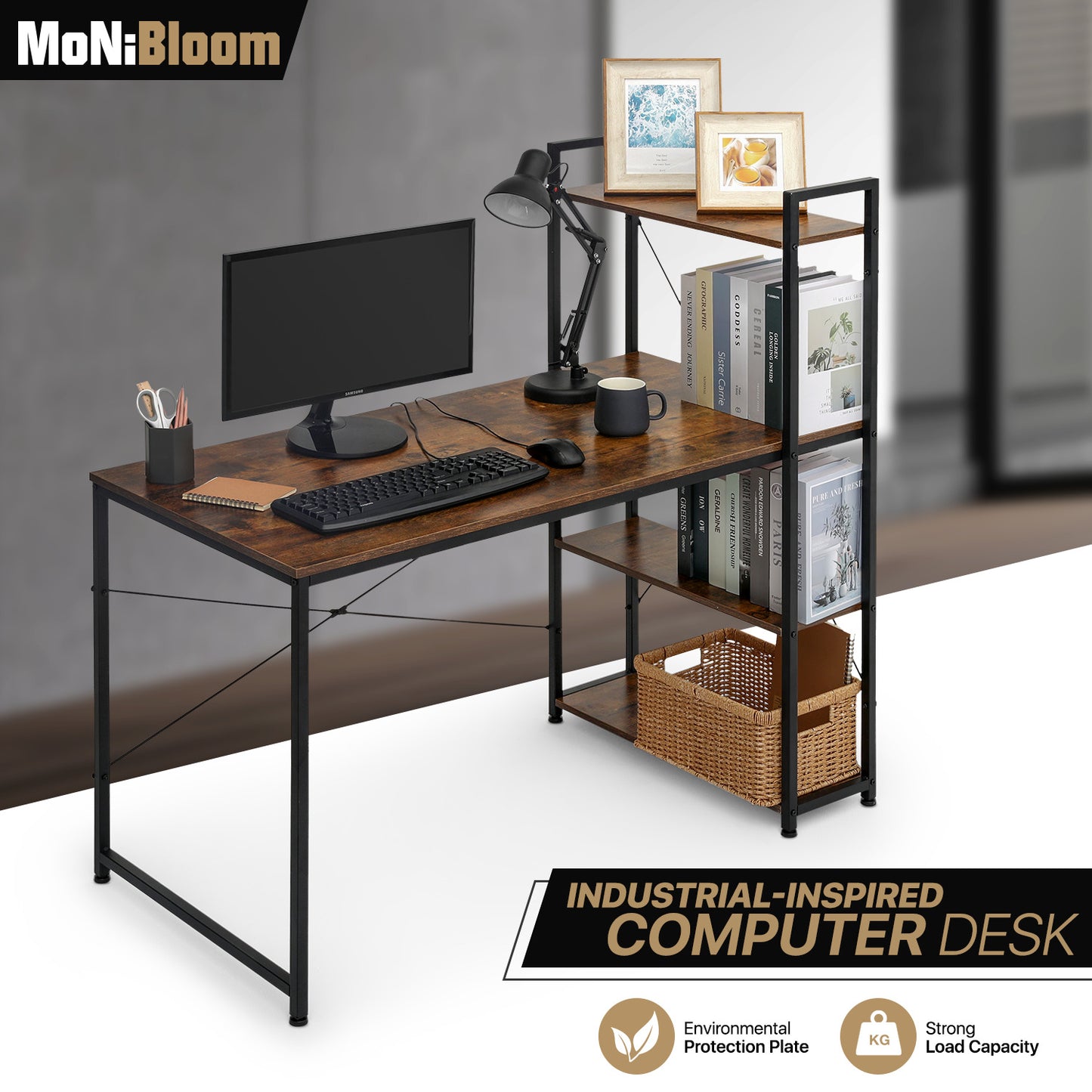 Computer Desk 47"x25"x48" w/ 3 Tier Storage Rack
