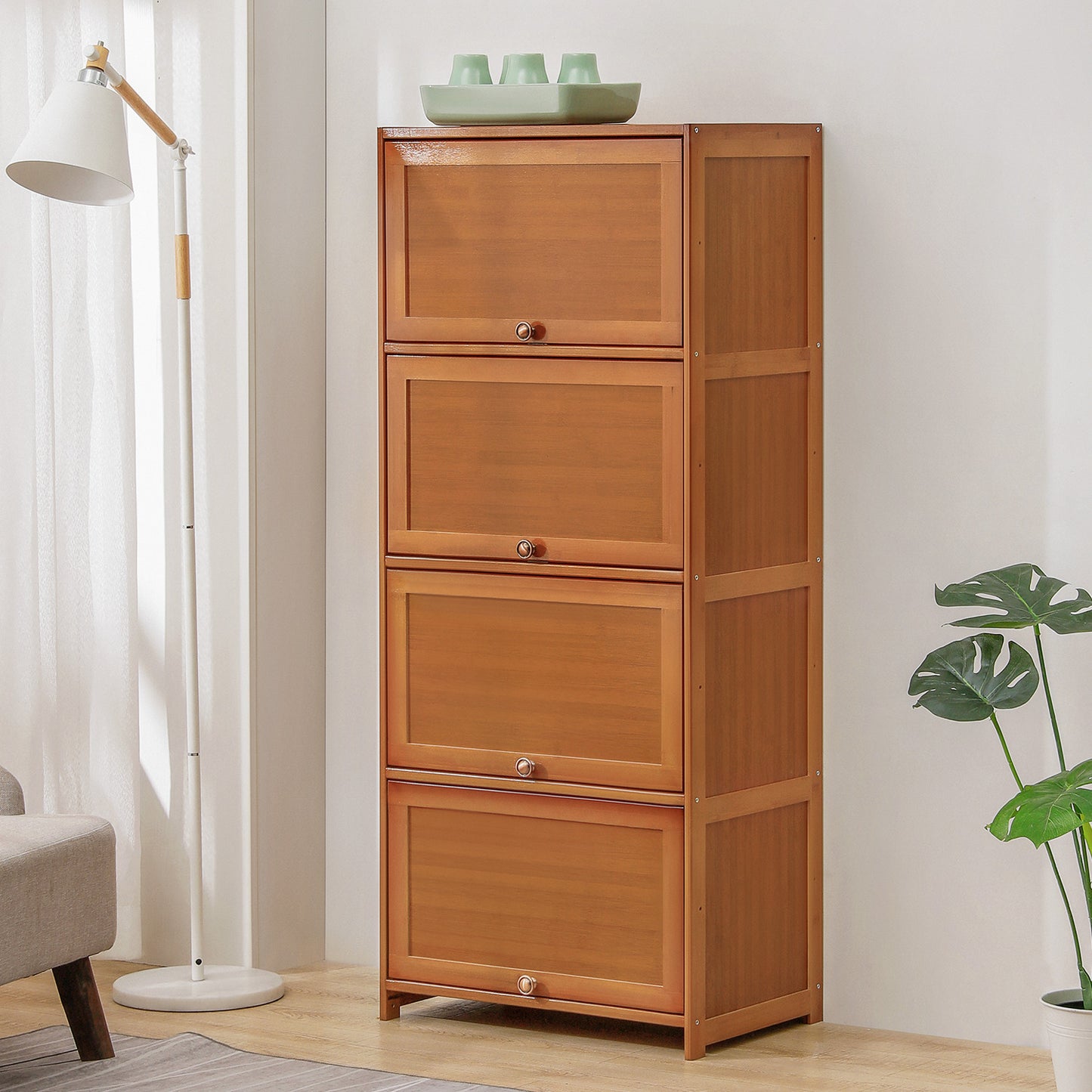 Slide Up Door Multi-Functional Storage Cabinet - 4 Tier - Brown