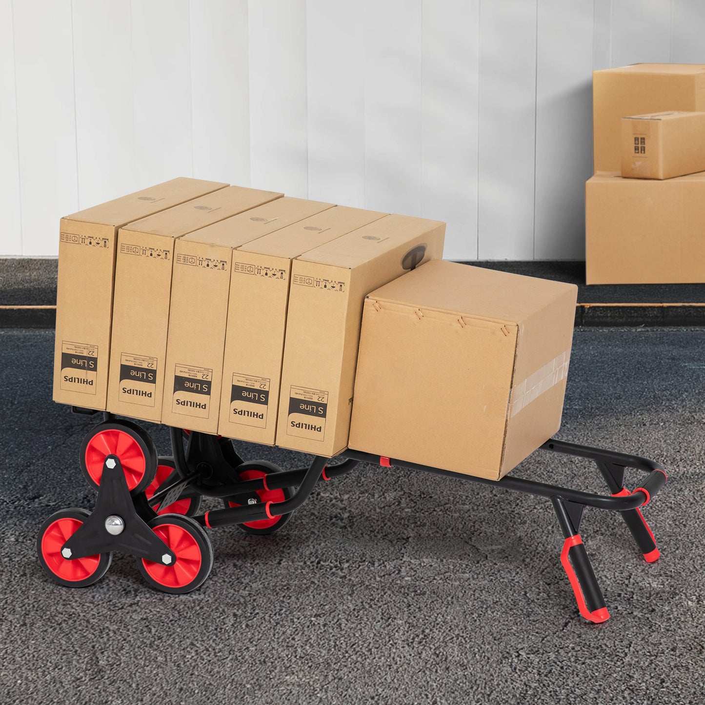 6-Wheeled Folding Hand Truck w/Stair Climber - Black/Red