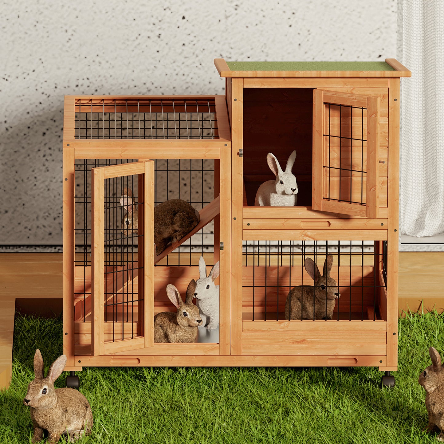 Wooden Chicken Coop Rabbit Hutch - 36'' Length - w/4 Wheels