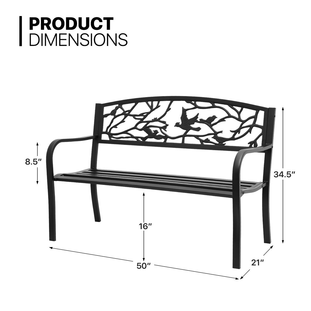 50" Iron Patio Garden Bench - Birds and Branches Pattern