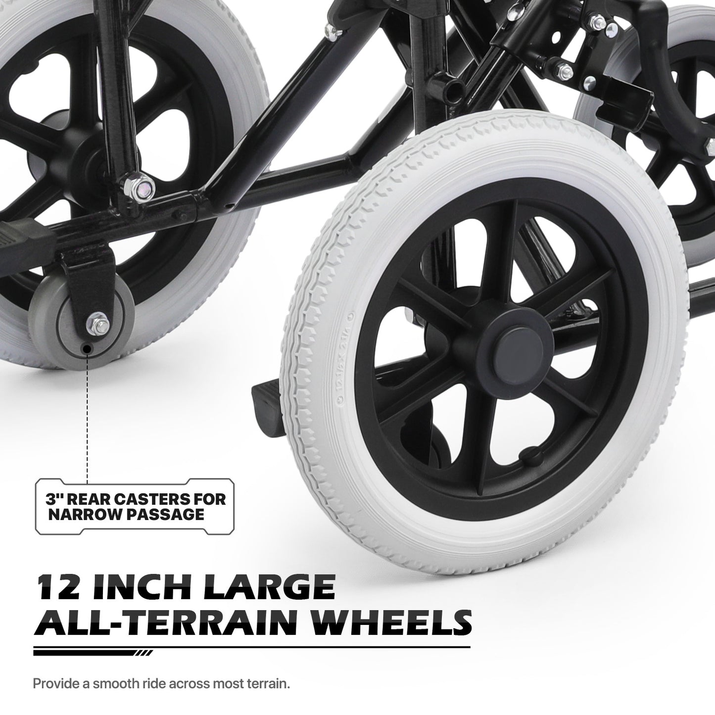 Transport Wheelchair - PU Solid Tyre - Black