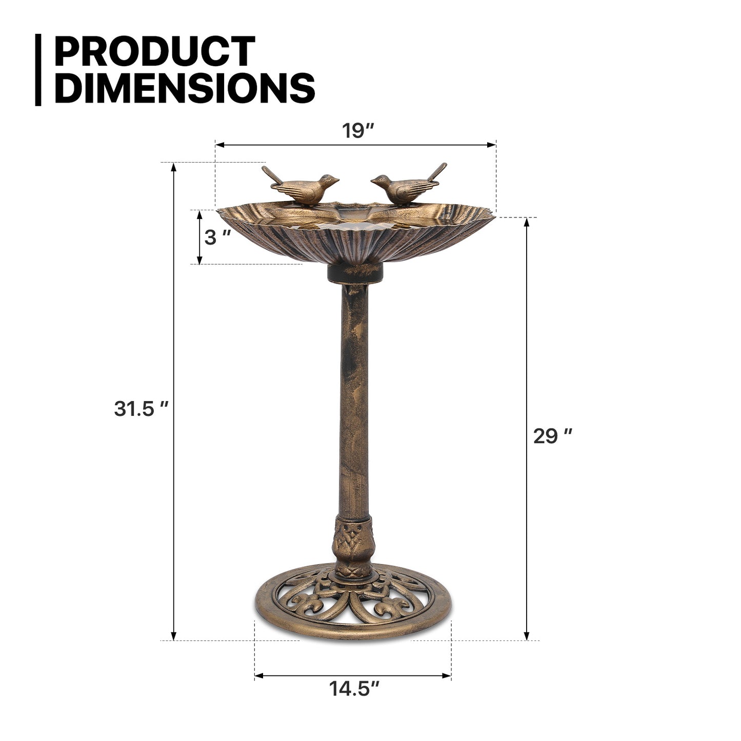28" Garden Bird Bath - Solar Pumb
