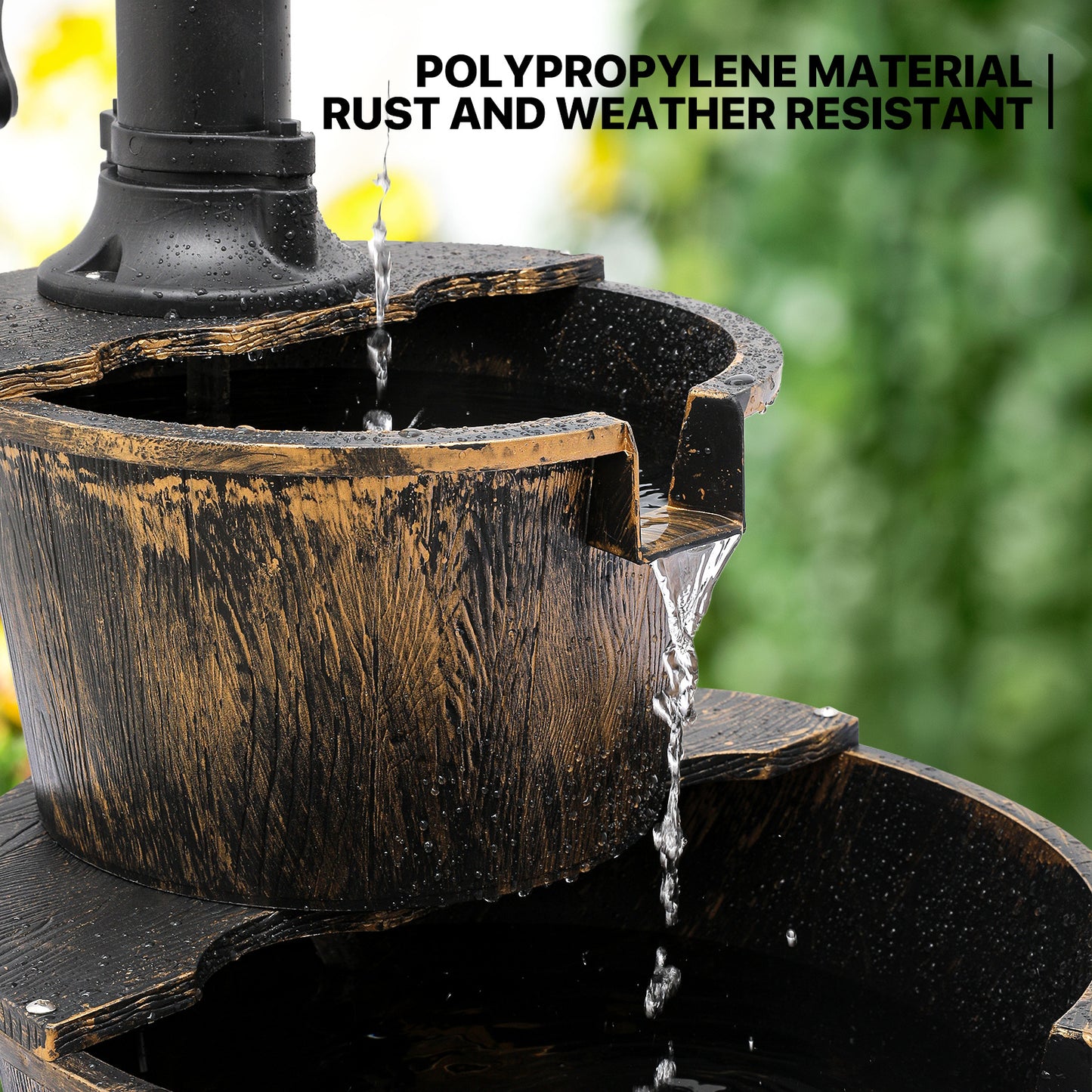 27" Tall 2-Tier Barrel and Pump Waterfall Fountain