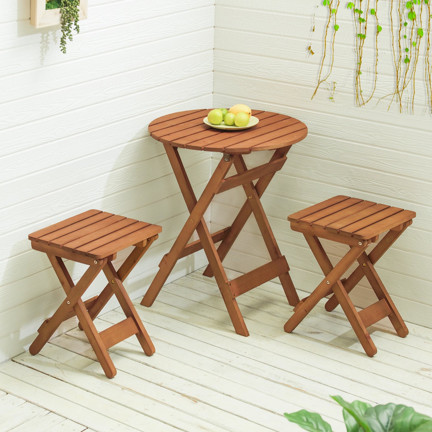 Round Folding Table - Wood - Brown