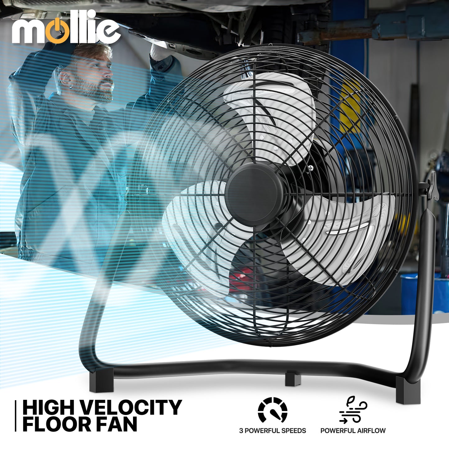 14" Floor Fan - 3 Speeds - Adjustable Tilt