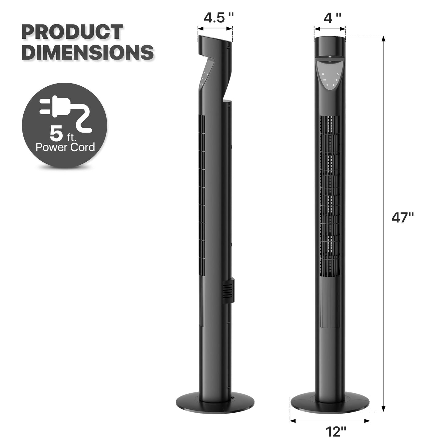 47" Tower fan 3 Speed - Room Temperature Display - Touch Screen Control - LED Down Light