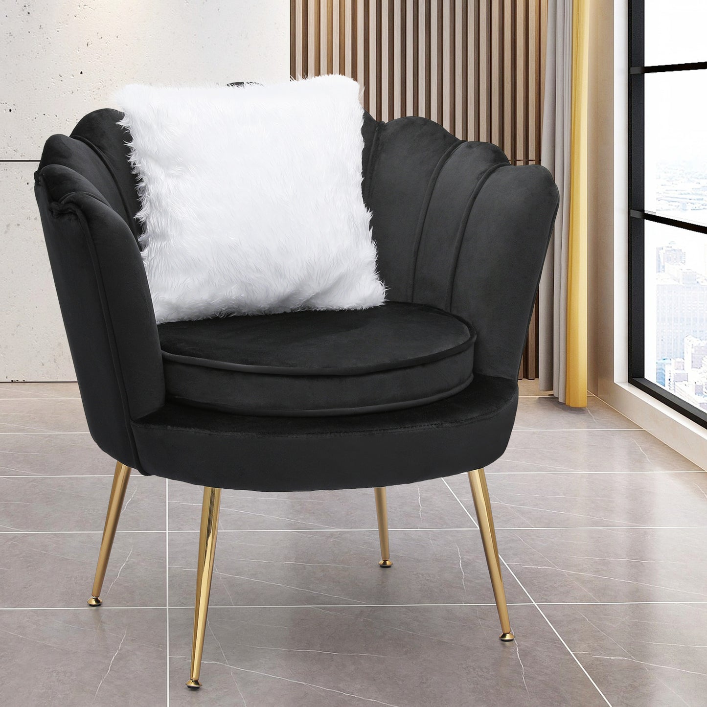 Upholstered Tufted Vanity Scalloped Back Velvet Accent Chair