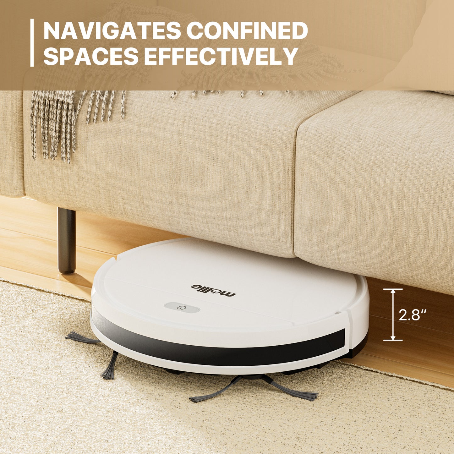 Robot Vacuum - 310ml Dustbin - w/Dry Mop+Remote Control - White