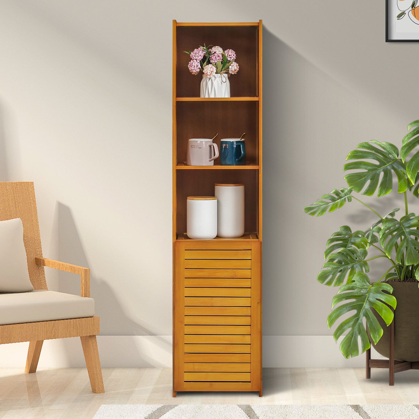 Multi-Functional Freestanding Display Shelf - with Bottom Cabinet Storage - 12" - Brown