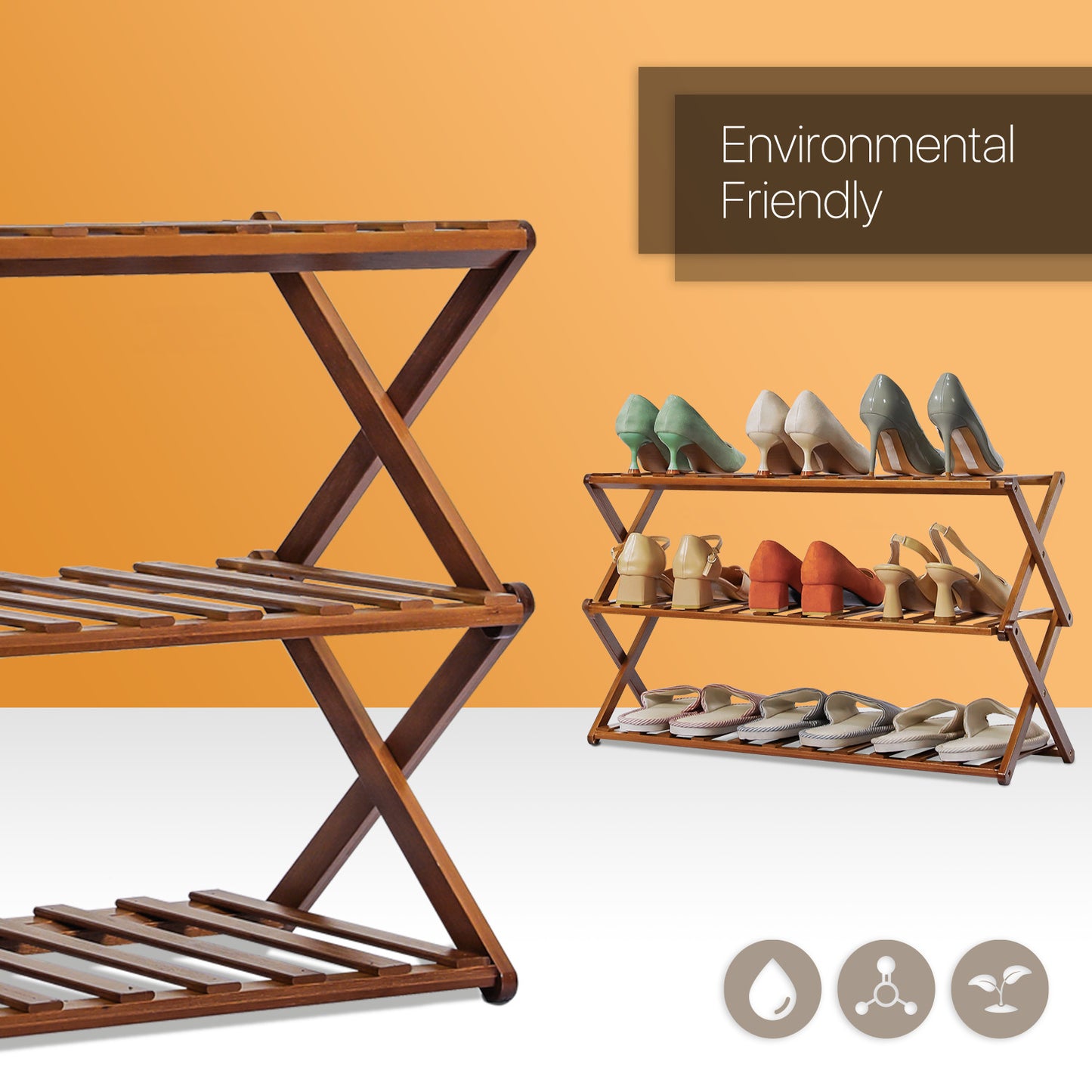 Foldable Multifunctional Shoe Rack Organizer - 3 Tier - Brown