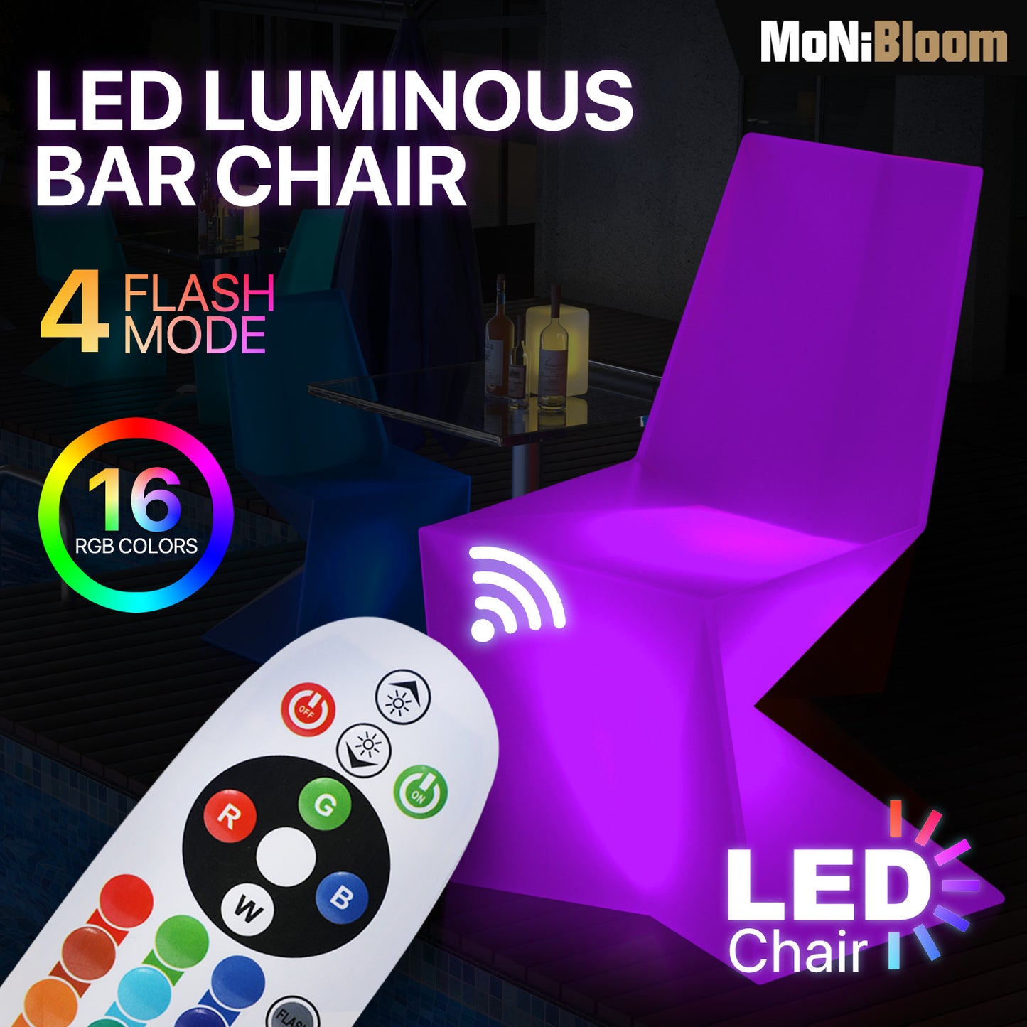 LED - Stool - Diamond Shape - 16 Colors Remote Control
