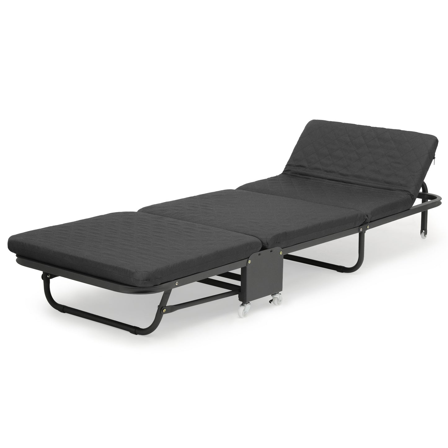 Folding Rollway Sleeping Bed - Camping Cot - 71'' Length - w/2'' Thick Mattress+6 Wheels